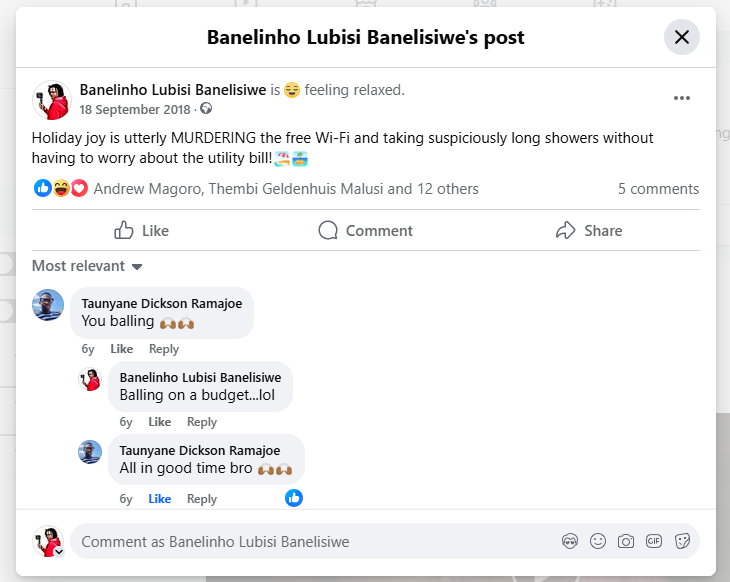 Facebook post about enjoying free WiFi